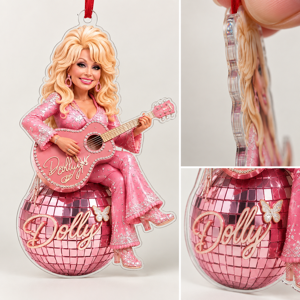 Dolly Parton Acrylic Ornament, Pink Disco Ball Country Music Ornament, Dolly Fan Christmas Gift 686094