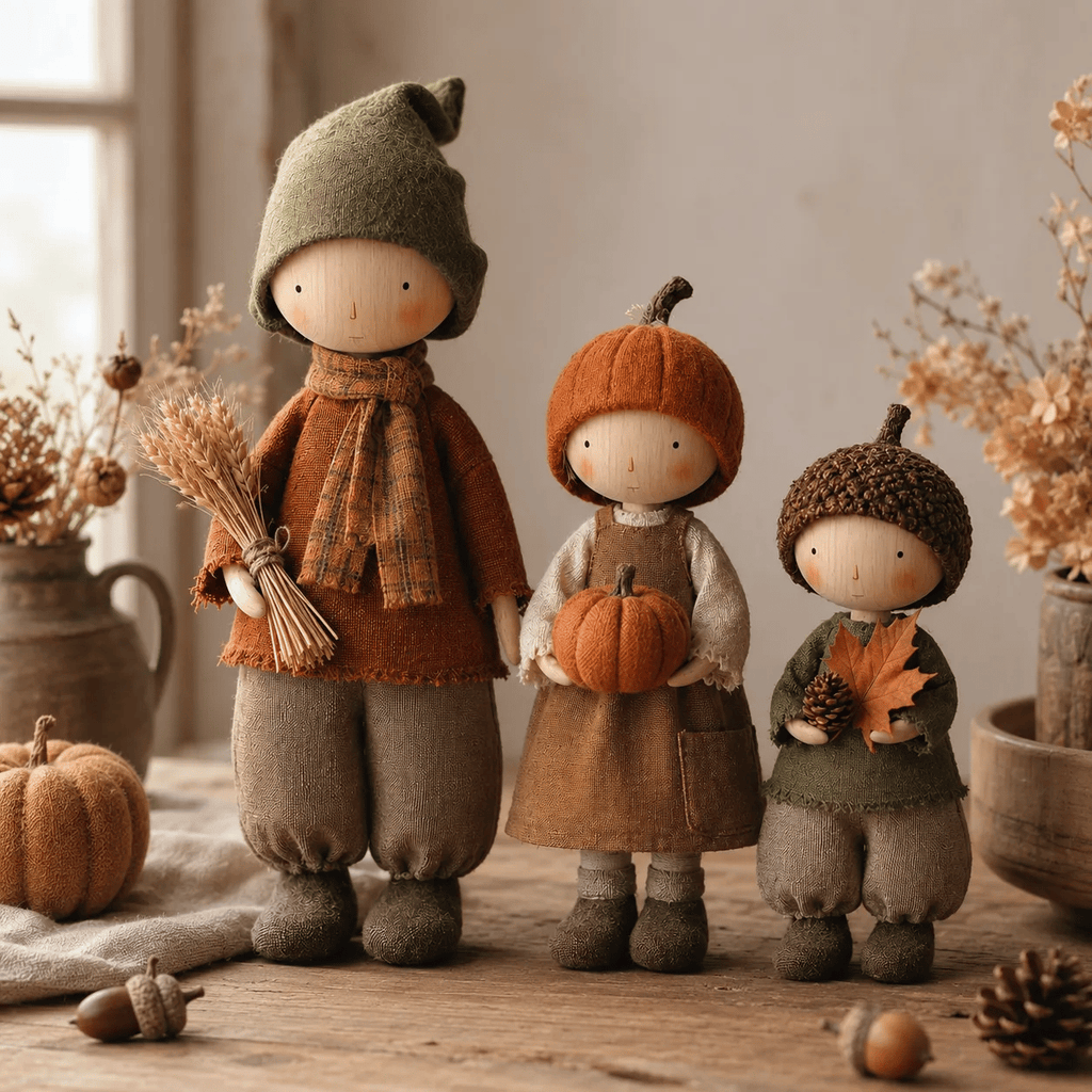 🍁Set of 3 Rustic Autumn Harvest Dolls