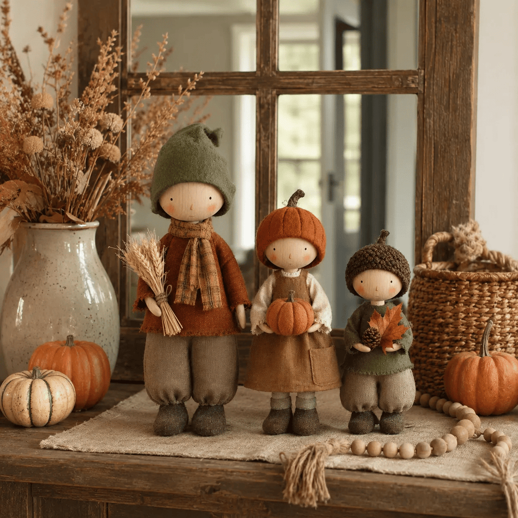 🍁Set of 3 Rustic Autumn Harvest Dolls