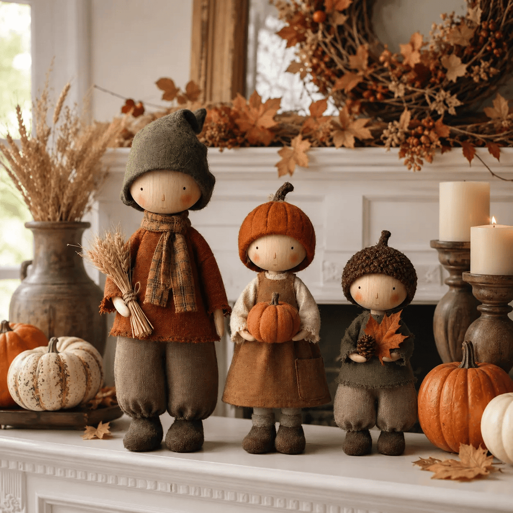 🍁Set of 3 Rustic Autumn Harvest Dolls