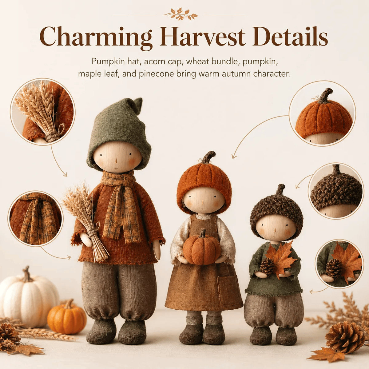 🍁Set of 3 Rustic Autumn Harvest Dolls