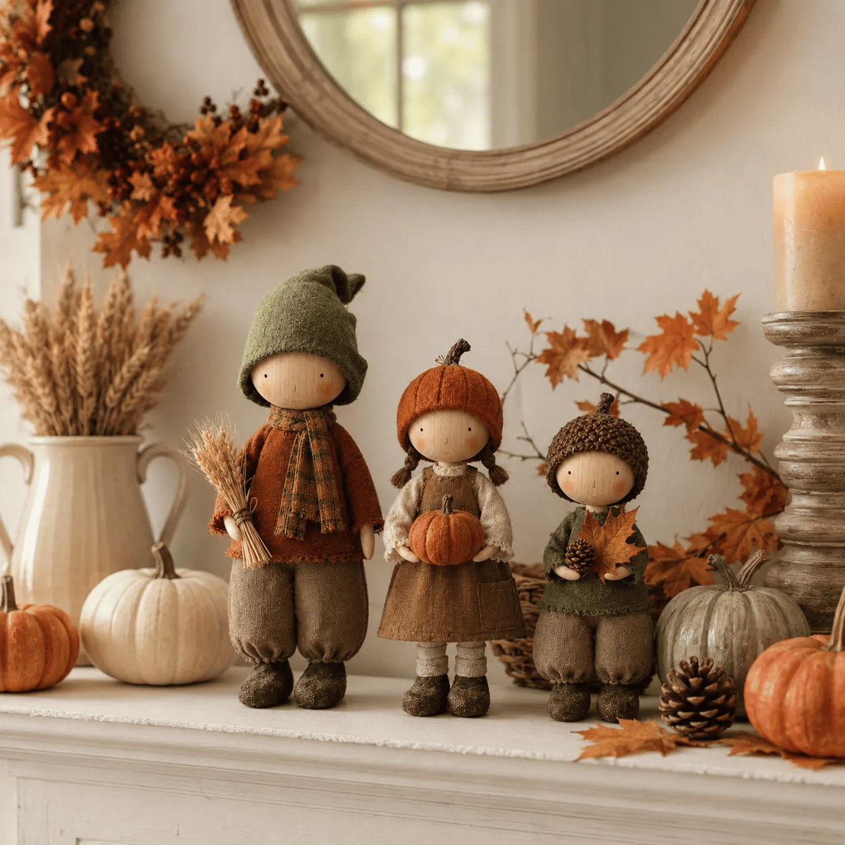 🍁Set of 3 Rustic Autumn Harvest Dolls