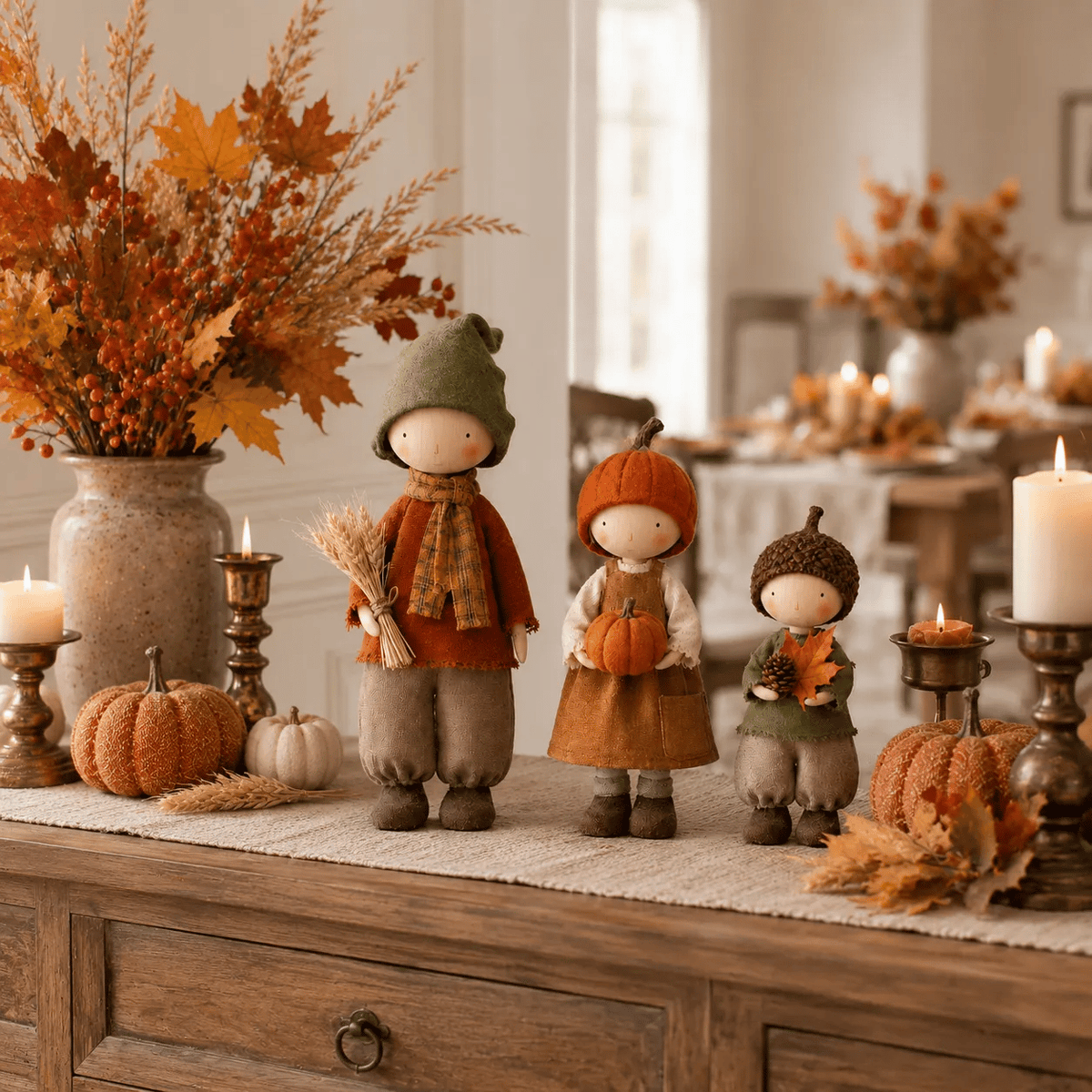 🍁Set of 3 Rustic Autumn Harvest Dolls