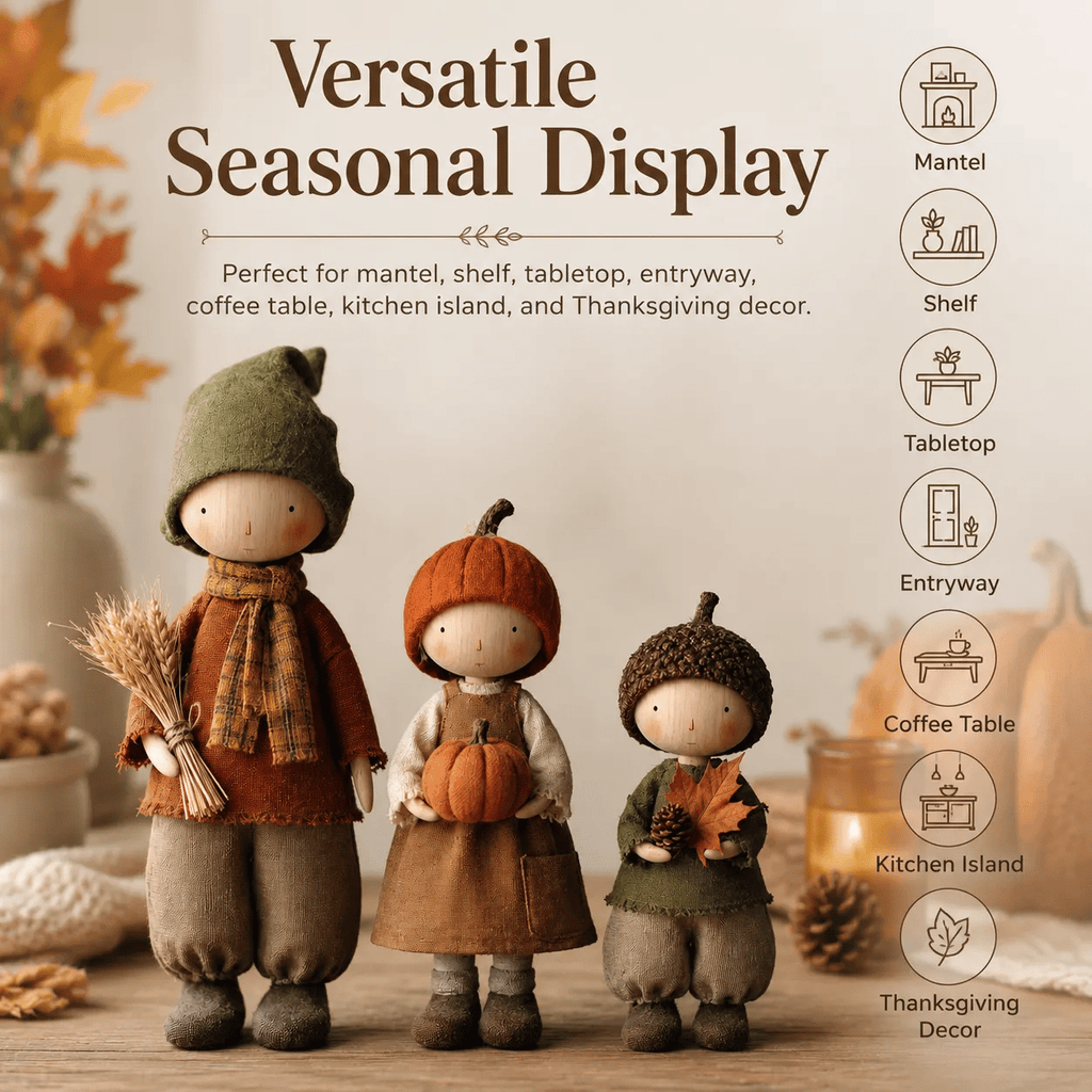 🍁Set of 3 Rustic Autumn Harvest Dolls