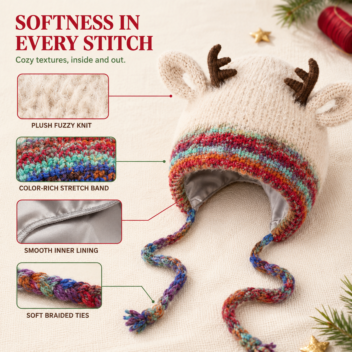 ❄️🎄Original design Festive Christmas Antler Hat🎊🌟