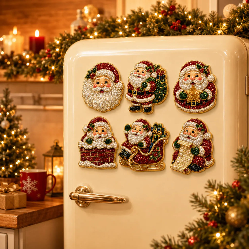 6 Pcs Christmas DIY Pearls Diamond Painting Fridge Magnets