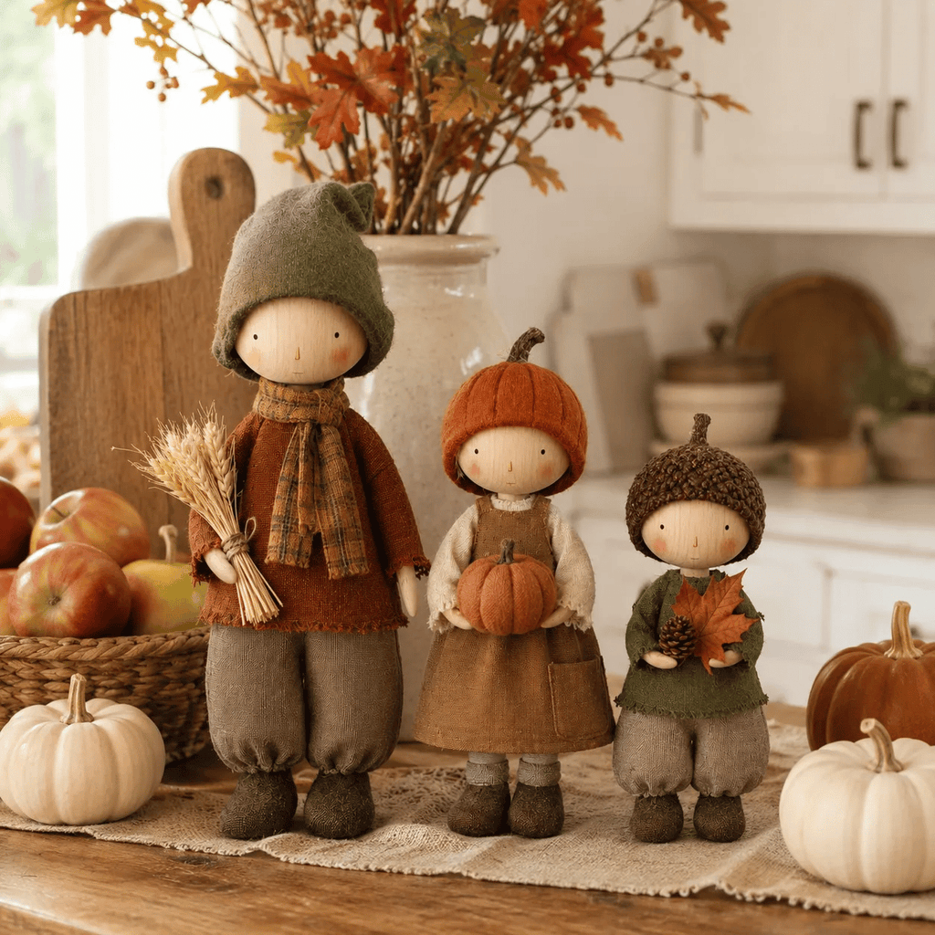🍁Set of 3 Rustic Autumn Harvest Dolls