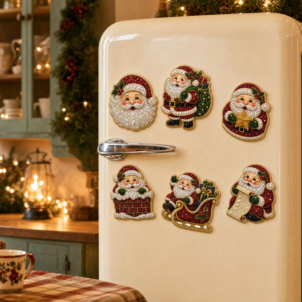 6 Pcs Christmas DIY Pearls Diamond Painting Fridge Magnets