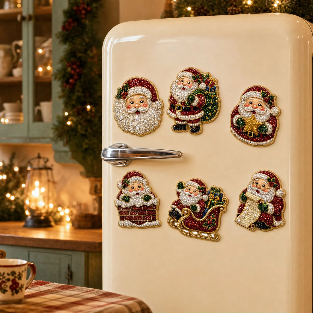 6 Pcs Christmas DIY Pearls Diamond Painting Fridge Magnets