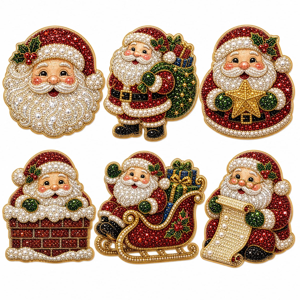 6 Pcs Christmas DIY Pearls Diamond Painting Fridge Magnets