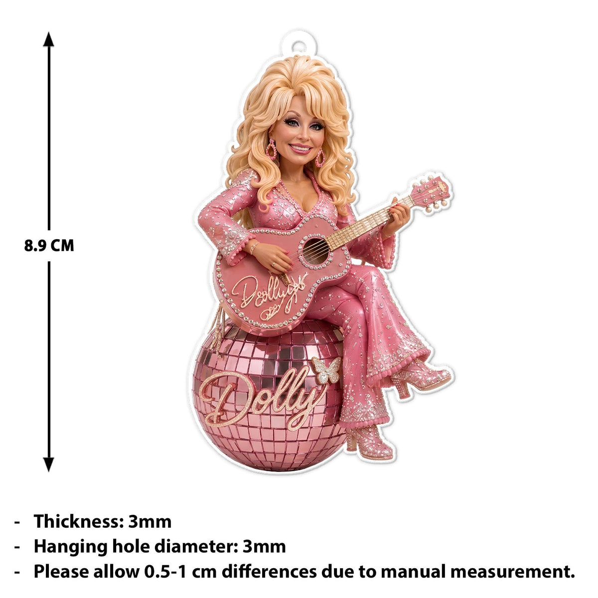 Dolly Parton Acrylic Ornament, Pink Disco Ball Country Music Ornament, Dolly Fan Christmas Gift 686094